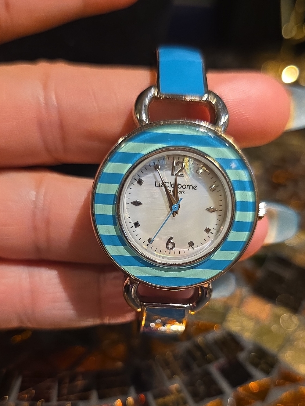 Liz Claiborne Turquoise and Light Blue Striped Women's Watch
